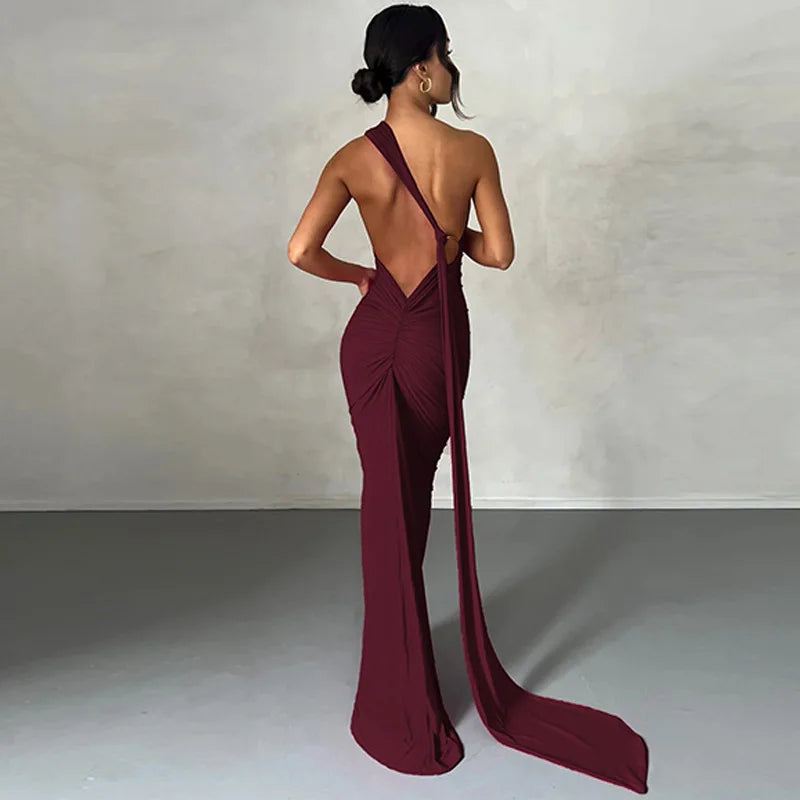 One Shoulder Backless Maxi Dress