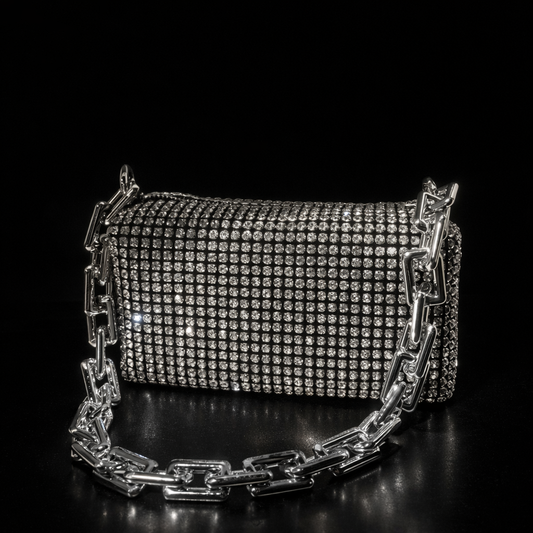 Allover Rhinestone Bucket Bag, Glitter Chain Prom Purse, Women's Mini Crossbody Bag (6.3*3.54) Inch