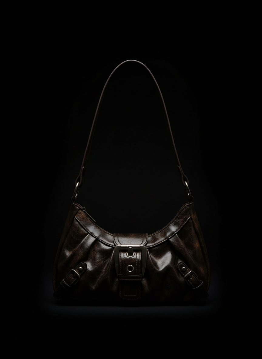 Y2K Retro Style Shoulder Bag, Maillard Pleated Rivet Armpit Bag, Fashionable Ladies Cool Leather Shoulder Bag