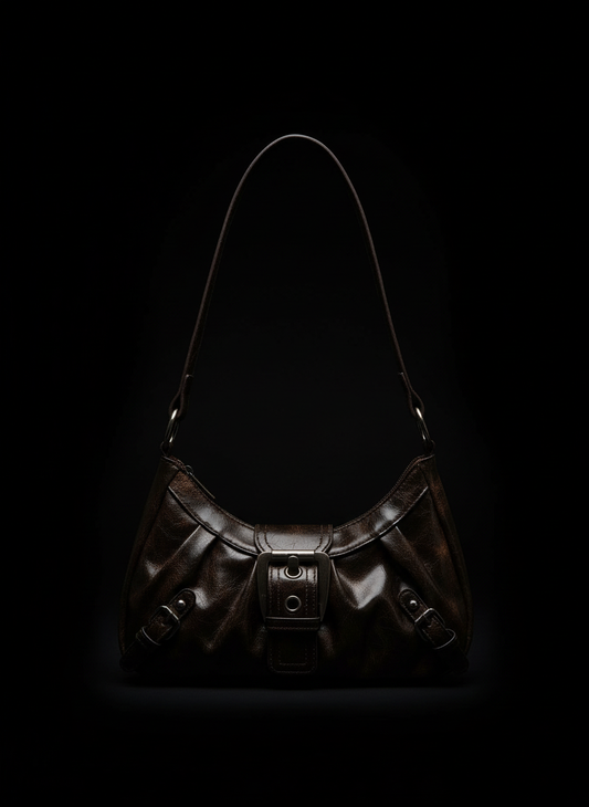 Y2K Retro Style Shoulder Bag, Maillard Pleated Rivet Armpit Bag, Fashionable Ladies Cool Leather Shoulder Bag