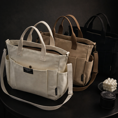 Urban Minimalist Female Student Large Capacity Commuting Horizontal Canvas Single Shoulder Diagonal Cross Portable Tote Bag