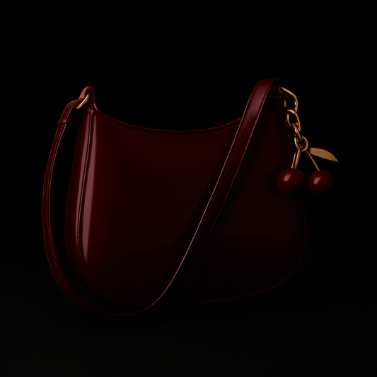 Vintage Retro Shoulder Bag for Women PU Leather Underarm Crossbody Ladies Casual Handbag Purse with Cherry Pendant