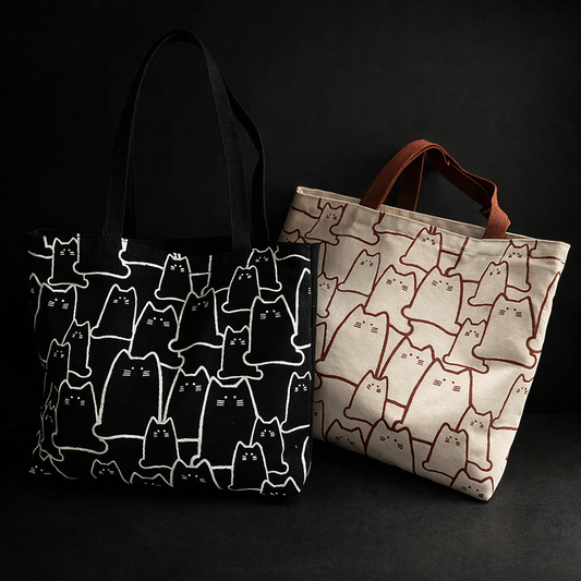 Canvas Bags Handbag for Women Shopper Cute Cat Tote Bag with Zipper Designer Bag Japanese Style Cartoon Small Shoulder