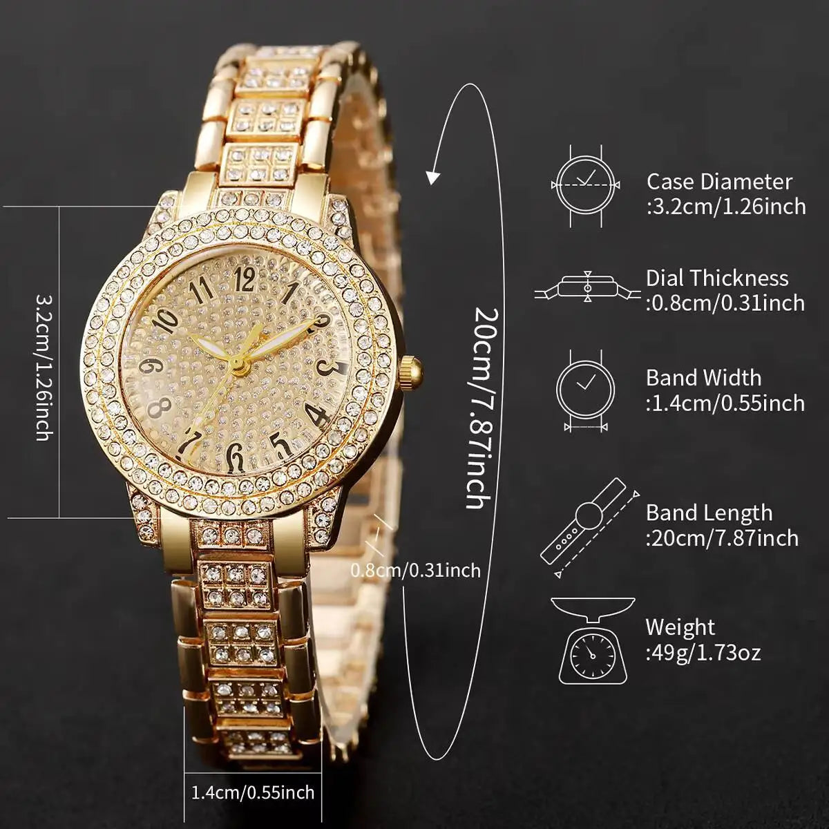 6PCS/Set Luxury Full Diamond Women Watches Fashion Ladies Quartz Wristwatch Jewelry Set Reloj Mujer（Without Box）
