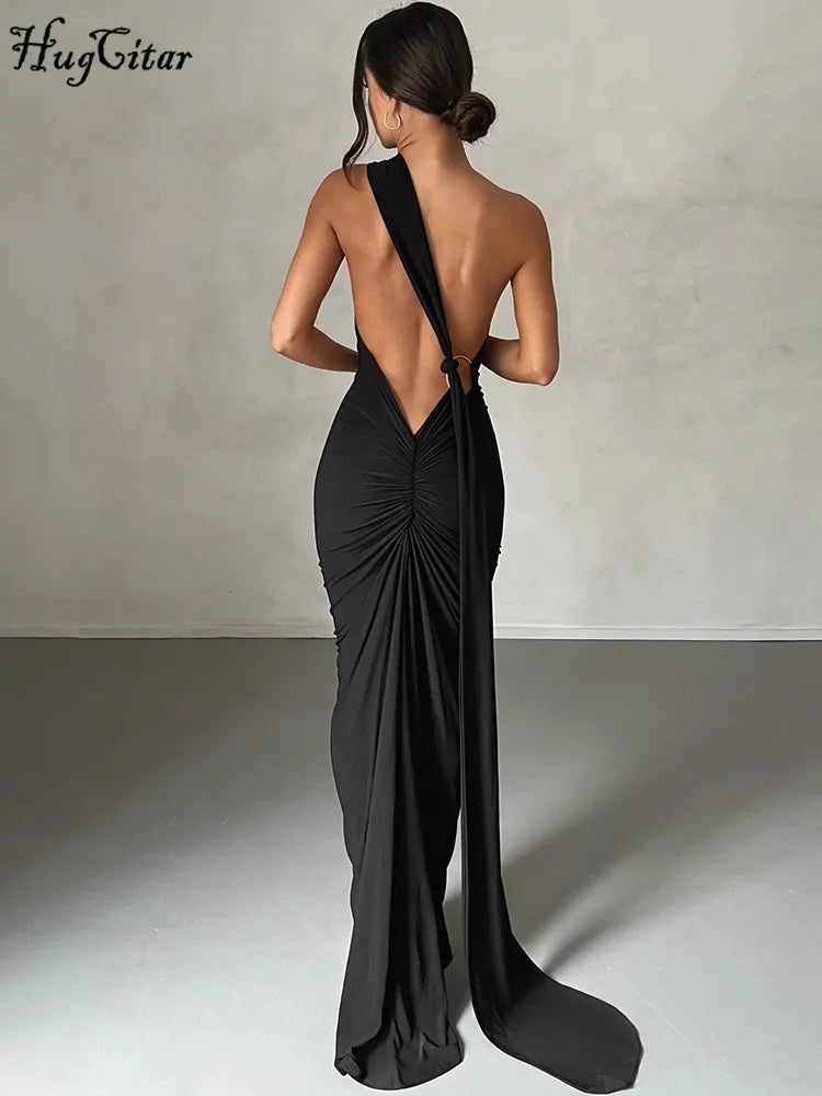 One Shoulder Backless Maxi Dress