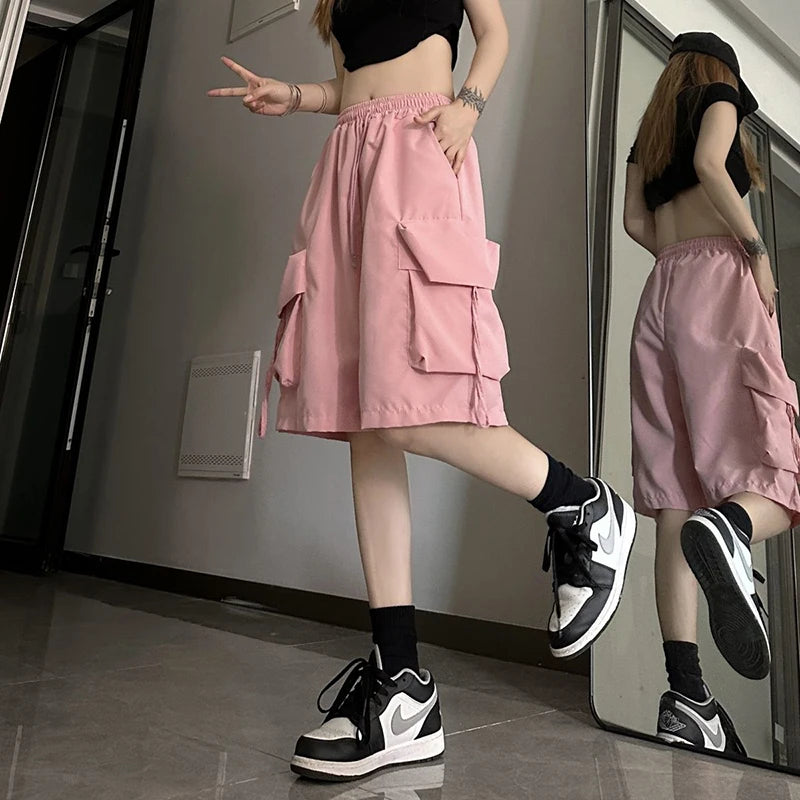 High Waist Wide Leg Cargo Shorts