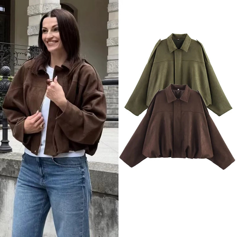 TFMLN Autumn Winter Women Suede Jacket Coat 2025 New Fashion Long Sleeve Zipper Loose Bomber Coat Chic Lady Casual Streetwear