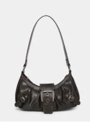 Y2K Retro Style Shoulder Bag, Maillard Pleated Rivet Armpit Bag, Fashionable Ladies Cool Leather Shoulder Bag