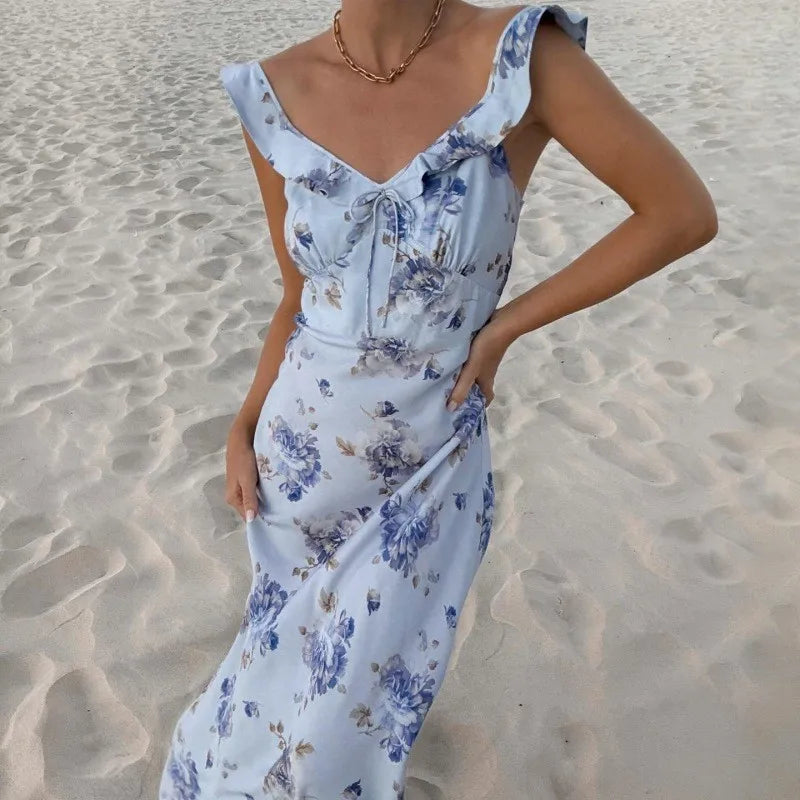 Floral Backless Sling Maxi Dress