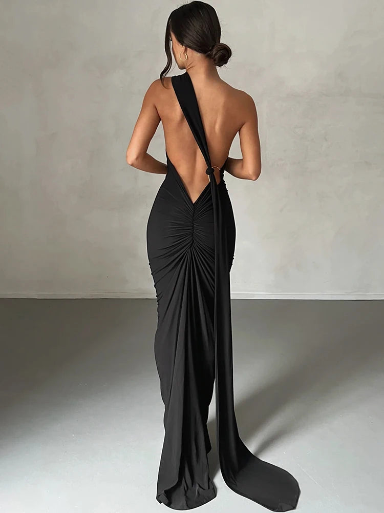 One Shoulder Backless Maxi Dress