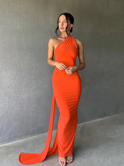 One Shoulder Backless Maxi Dress