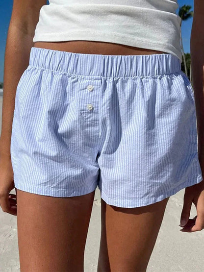 Striped Elastic Waist Casual Shorts