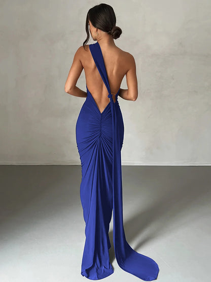 One Shoulder Backless Maxi Dress