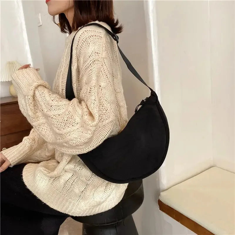 Men and Women Solid Color Chest Bag for Large Capacity Travel Crossbody Female Half Moon Bag Daily Cotton Filled Shoulder Bag