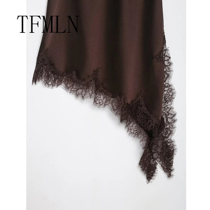 TFMLN Women Sexy Lace Splicing Dresses Summer Solid Sleeveless Asymmetry Dress Backless Slim Women's  Party Sling Mini Dress