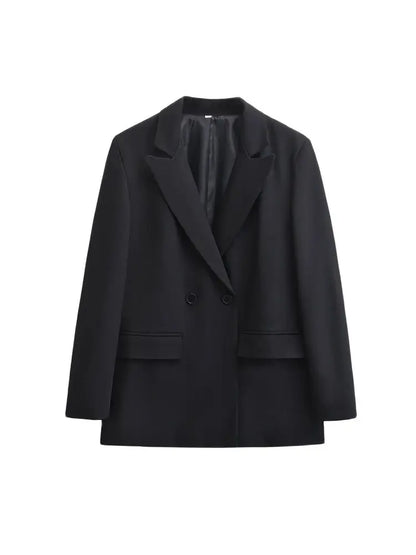Women's Double Breasted Office Wear Blazer Coat, Long Sleeve, Flap Pockets, Female Outerwear, Chic Tops, Fashion