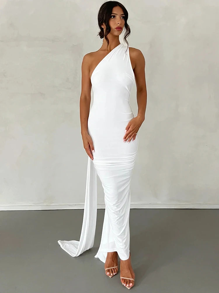 One Shoulder Backless Maxi Dress