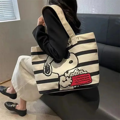 Disney Snoopy Cute Cartoon Large Capacity Canvas Bag for Female Students To Hold Books Tote Mommy Bag