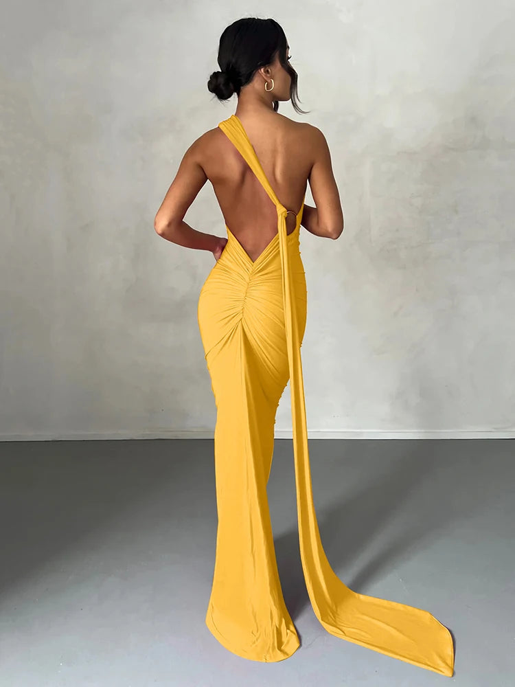 One Shoulder Backless Maxi Dress