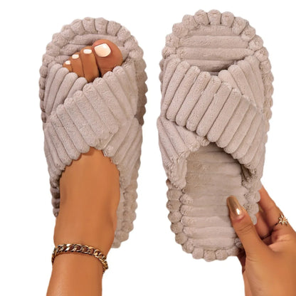 Women's opening winter indoor and outdoor thick soled warm plush moon shoes word foam cotton slippers