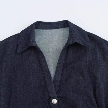 Denim Midi Dress with Lapel Collar