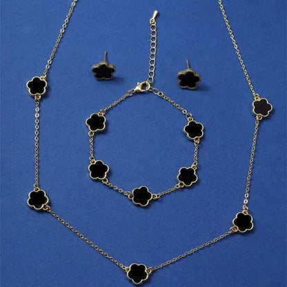 Lucky Five-petal Flower Five-leaf Clover Bracelet Earrings Necklace Three-piece set for woman Stylish Accessories Party Jewelry