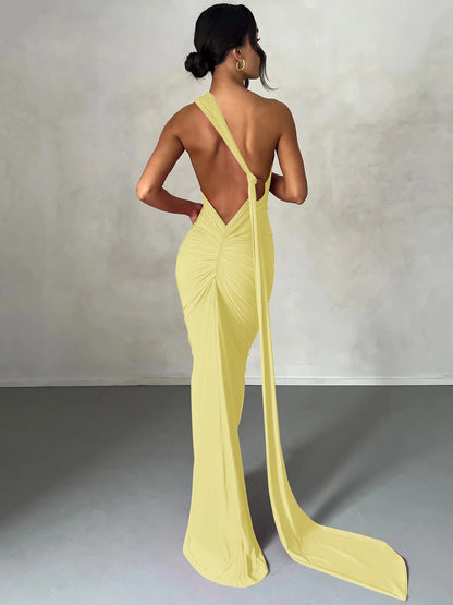 One Shoulder Backless Maxi Dress