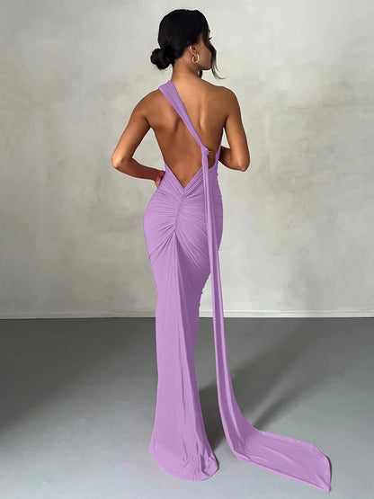 One Shoulder Backless Maxi Dress