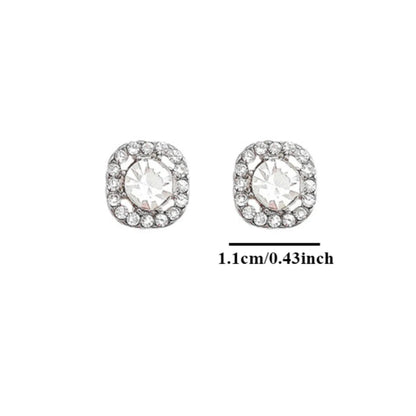 2pc Shiny Imitation Diamond Alloy Earrings Square Large Round Glass Rhinestone Women's Light Luxury Silvery Temperament Jewelry