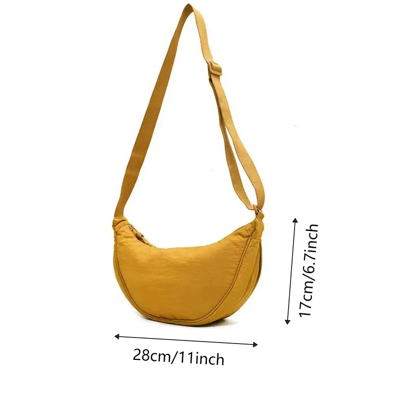 Men and Women Solid Color Chest Bag for Large Capacity Travel Crossbody Female Half Moon Bag Daily Cotton Filled Shoulder Bag