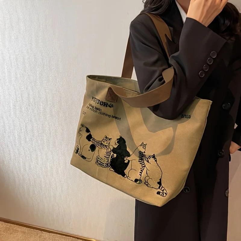 Women's Fashionable Canvas Tote Bag Spacious Durable Shoulder Bag with Zipper Closure Classic Design for Work