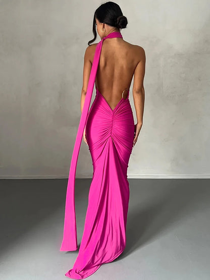 One Shoulder Backless Maxi Dress