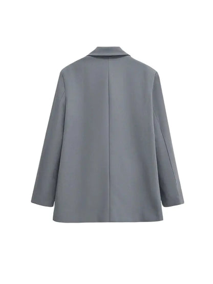Women's Double Breasted Office Wear Blazer Coat, Long Sleeve, Flap Pockets, Female Outerwear, Chic Tops, Fashion