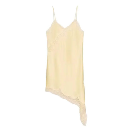 TFMLN Women Sexy Lace Splicing Dresses Summer Solid Sleeveless Asymmetry Dress Backless Slim Women's  Party Sling Mini Dress