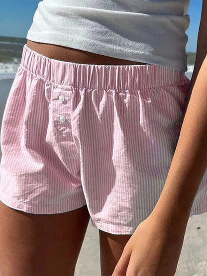 Striped Elastic Waist Casual Shorts
