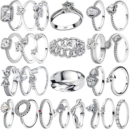 Vintage Moissanite Rings 925 Sterling Silver 6 Claws Cubic Zirconia Heart Crown Rings For Women Anniversary Fine Jewelry Gifts