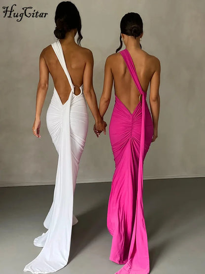 One Shoulder Backless Maxi Dress