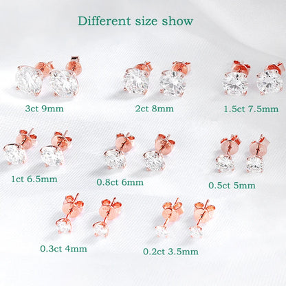 Smyoue 0.2-3CT Rose Gold Color Moissanite Stud Earrings for Women Sparkling Classic Wedding Lab Diamond Earring Pure 925 Silver