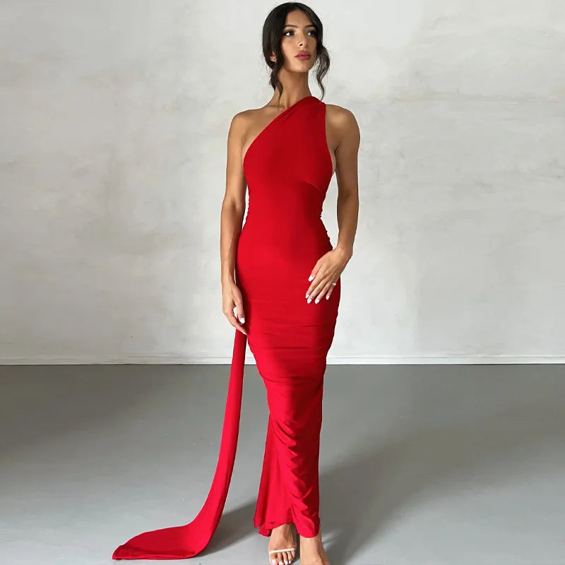 One Shoulder Backless Maxi Dress
