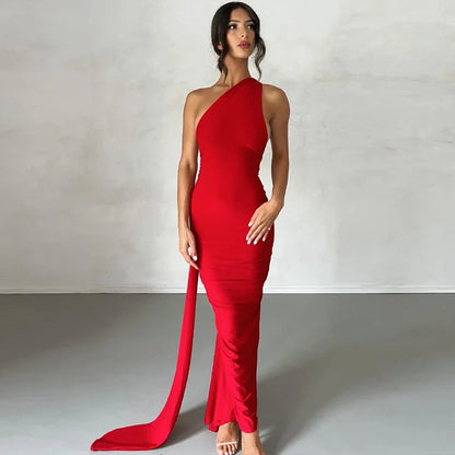 One Shoulder Backless Maxi Dress