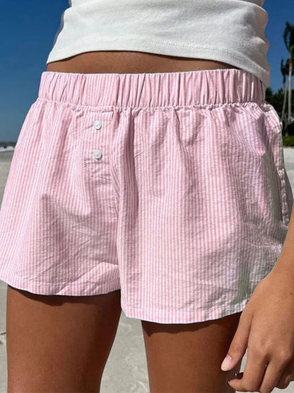 Striped Elastic Waist Casual Shorts