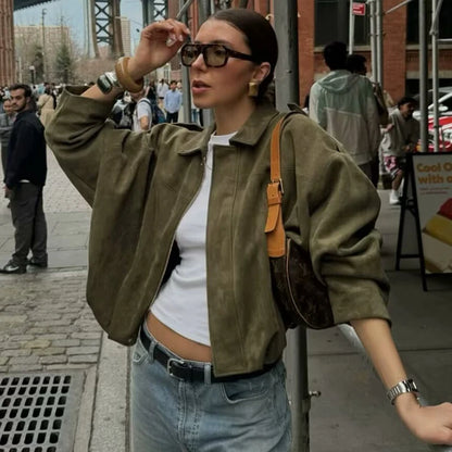 TFMLN Autumn Winter Women Suede Jacket Coat 2025 New Fashion Long Sleeve Zipper Loose Bomber Coat Chic Lady Casual Streetwear