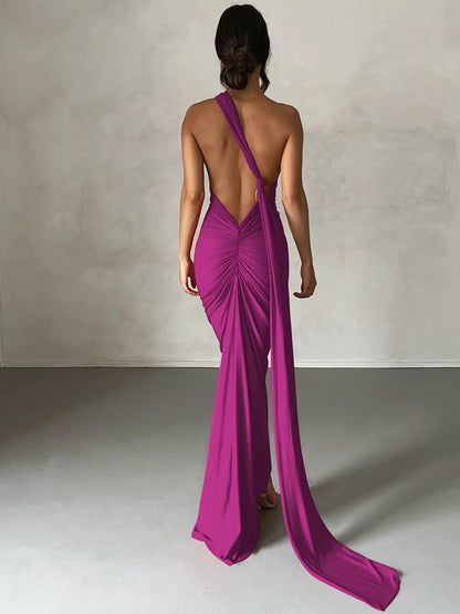 One Shoulder Backless Maxi Dress