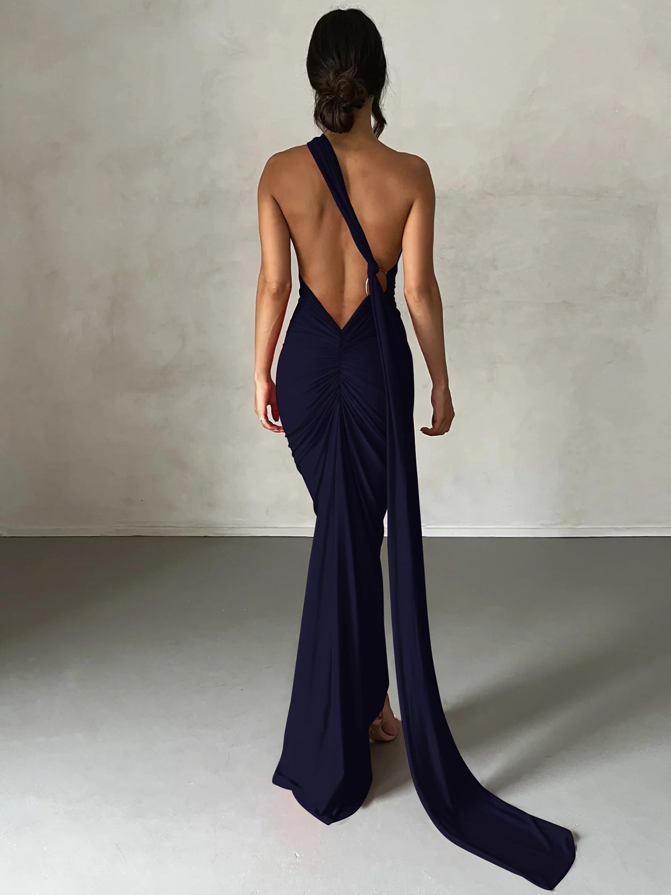 One Shoulder Backless Maxi Dress