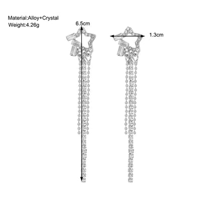 2024 New Simple Stars Tassel Earrings for Women Korean Charm Delicate Shiny Rhinestone Drop Earring Fashion Wedding Gift Jewelry
