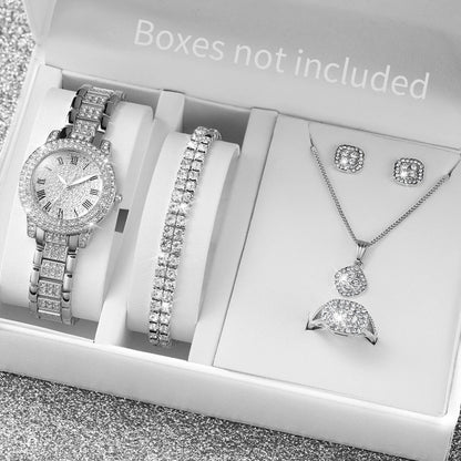 6PCS/Set Luxury Full Diamond Women Watches Fashion Ladies Quartz Wristwatch Jewelry Set Reloj Mujer（Without Box）