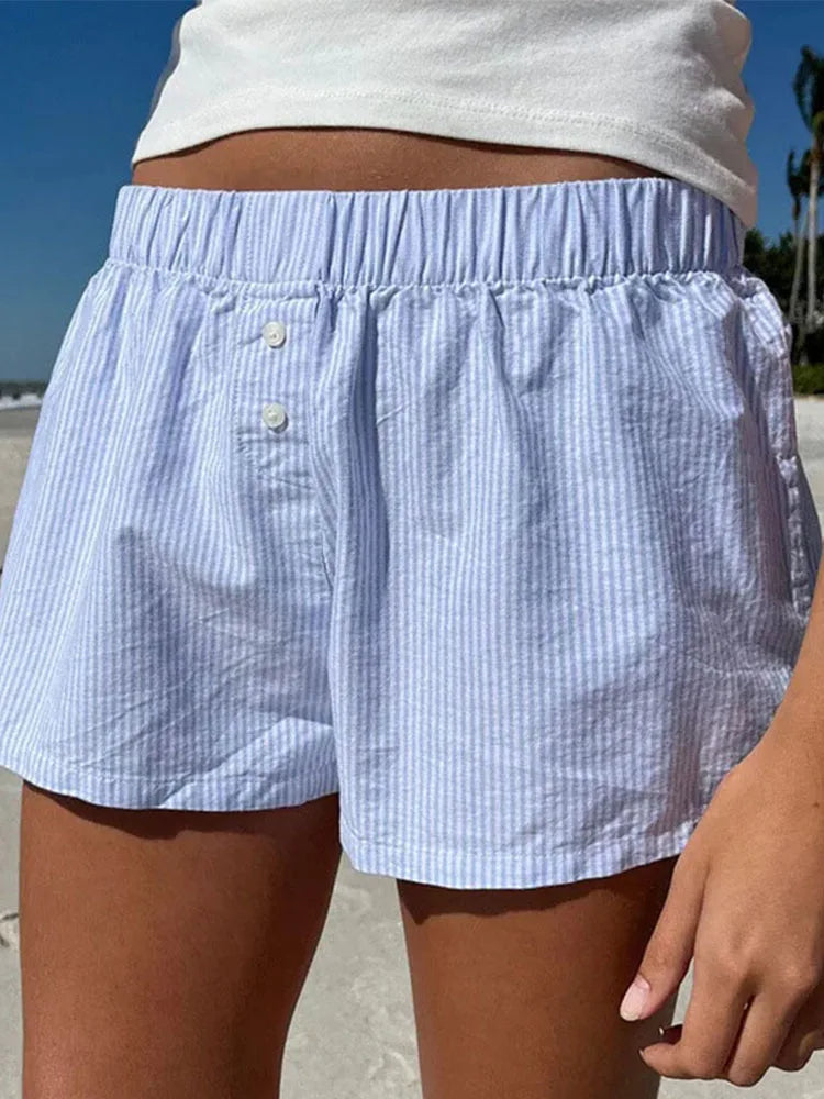Striped Elastic Waist Casual Shorts