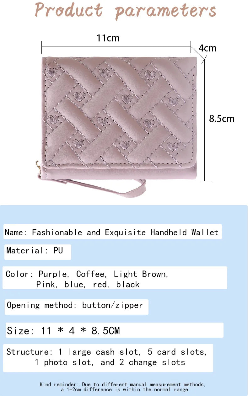 Women's Short Embroidered Love Zero Wallet Zipper Buckle Large Capacity Card Bag Versatile Fashion Simple