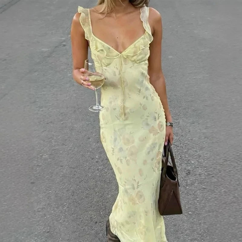 Floral Backless Sling Maxi Dress