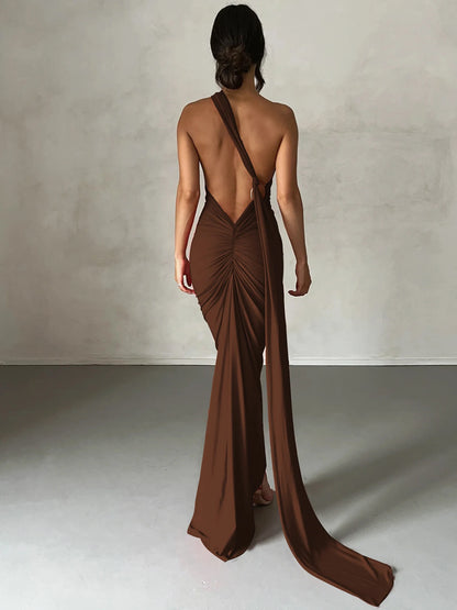 One Shoulder Backless Maxi Dress